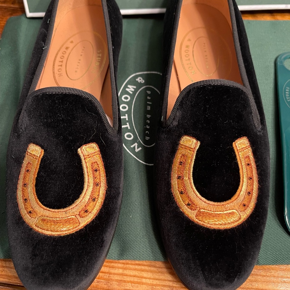 Stubbs & Wootton Lucky Black and Gold Loafers Slip-Ons